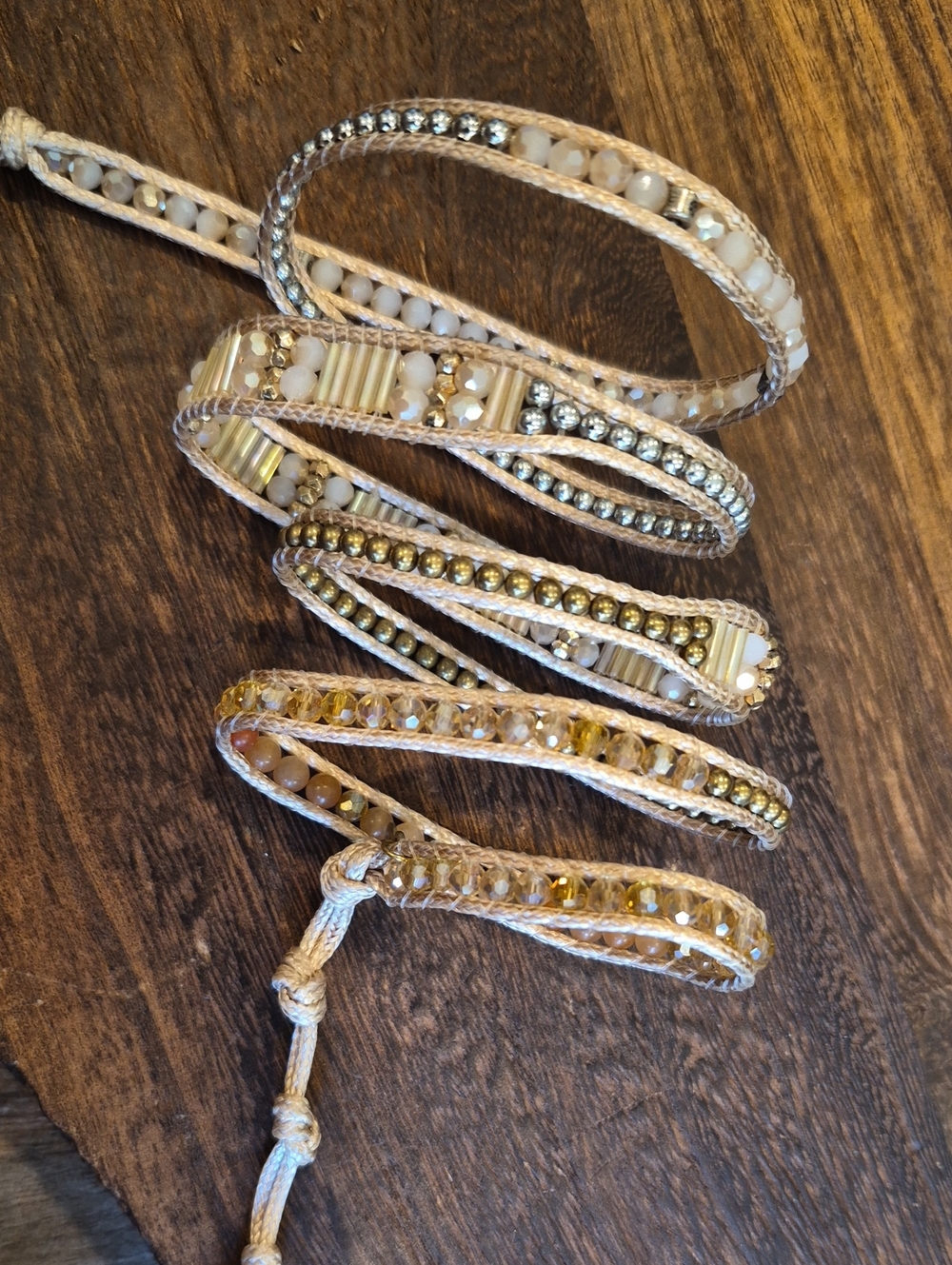 Liv Thai Bohemian Gold & Tan Hues Faceted Bead Adjustable Length Wrap Bracelet - Picture 5 of 13